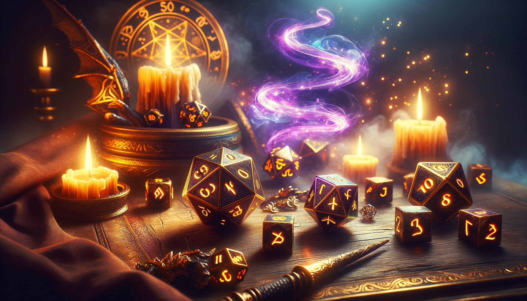 Fantasy D&D dice with magical energy